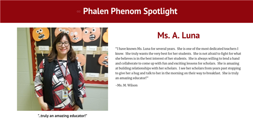Phalen Phenom Spotlight Featuring Ms. Luna (1st grade teacher) 