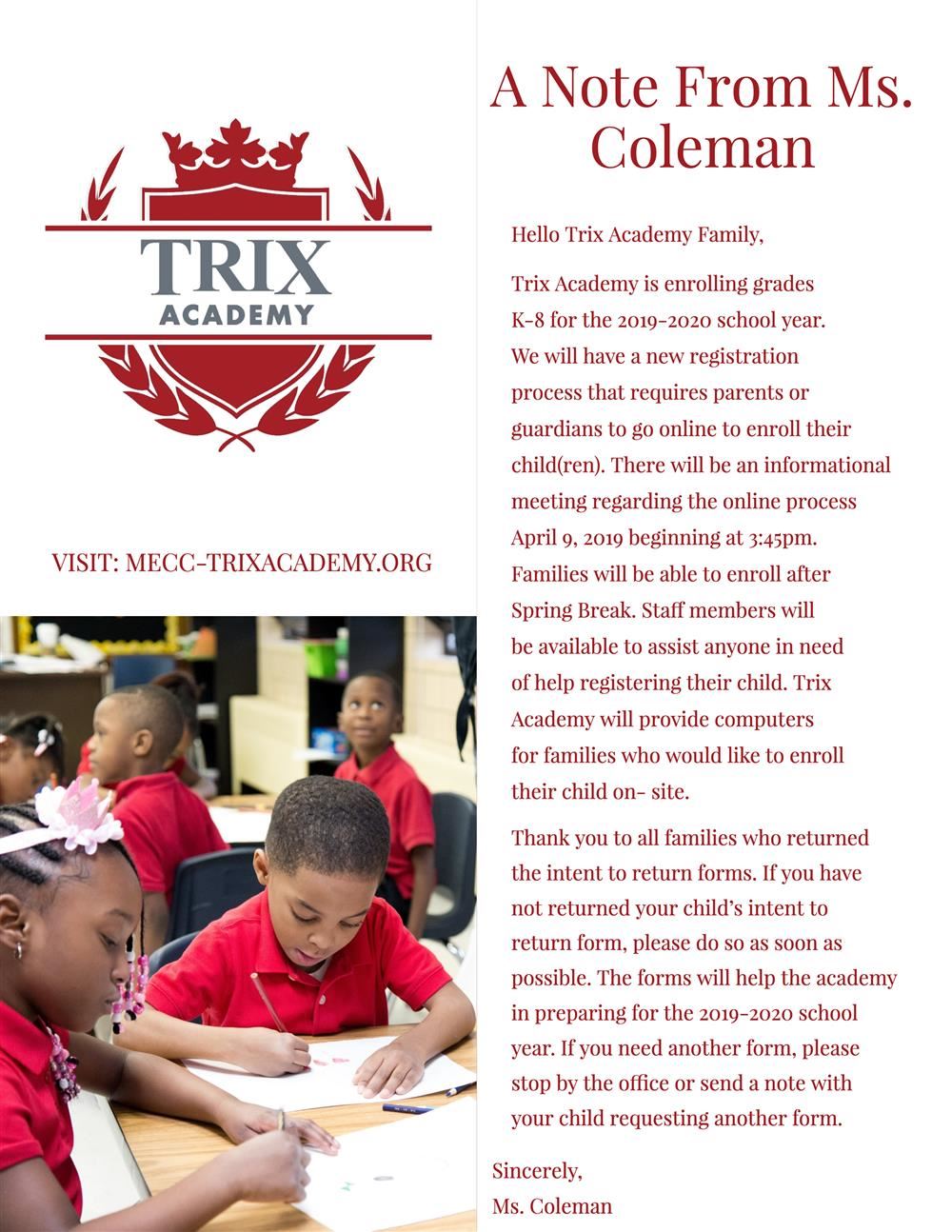 A note from Ms. Coleman  