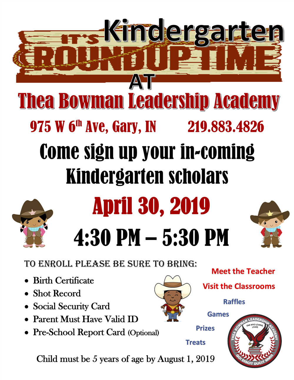Thea Bowman Leadership Academy to Host 2nd Kinder Roundup April 30  