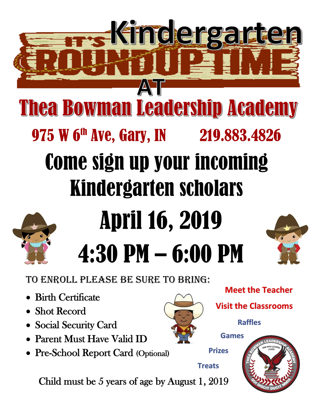 Thea Bowman Leadership Academy to host Kinder Roundup April 16th  