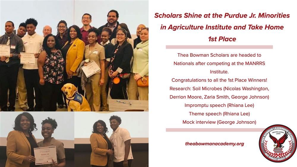 Thea Bowman Scholars earning their award at the Minorities in Agriculture Institute. Students took home 1st place for thei  